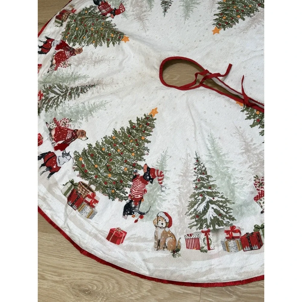 Christmas Tree Skirt Dogs Dachshund Sweater Holiday Tapestry Fringe 50